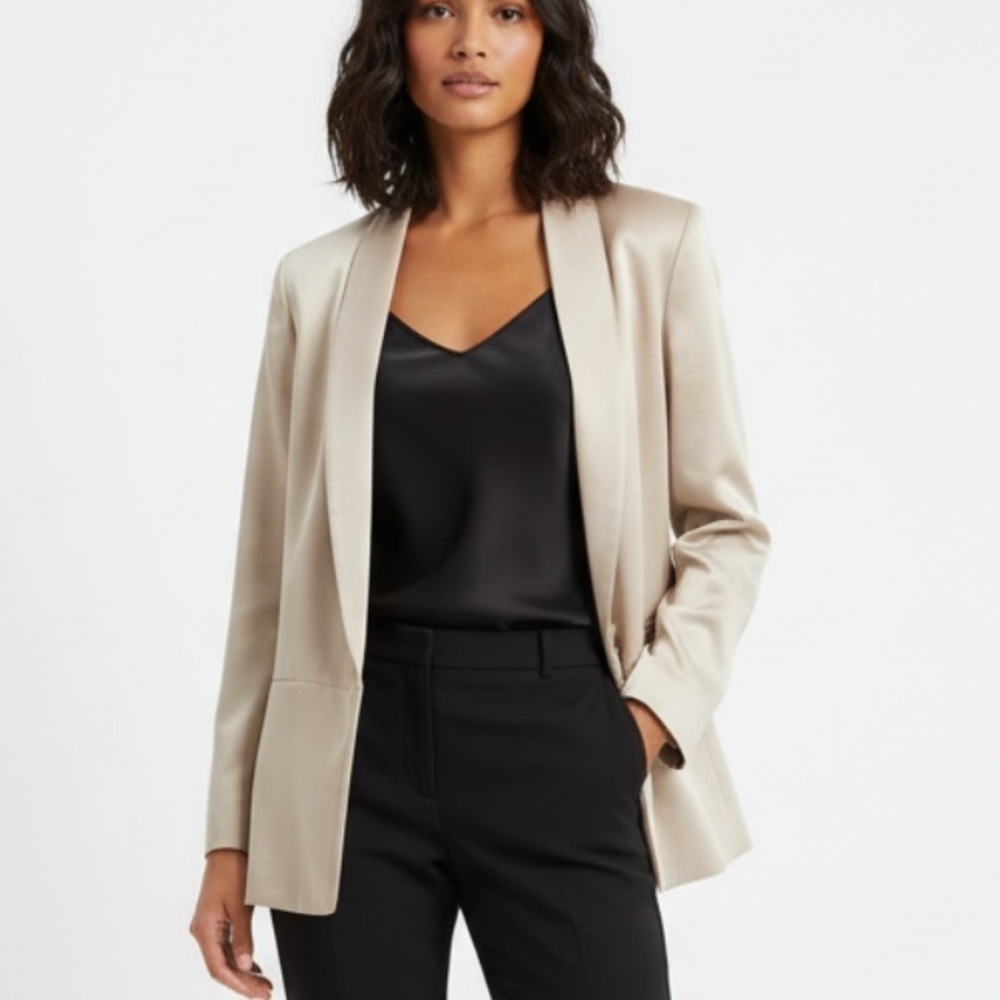 Drew Anthropologie Blazer Satin One-Button Blazer Jacket Beige Taupe Size Large